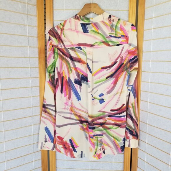 Anthropologie Blouse HD in Paris Watercolor Draped Surplice Neckline Camille 10 - Picture 10 of 10